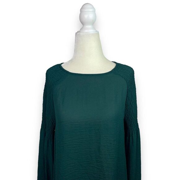 a.n.a. Emerald Green Blouse with Ruched Sleeves - Picture 4 of 10